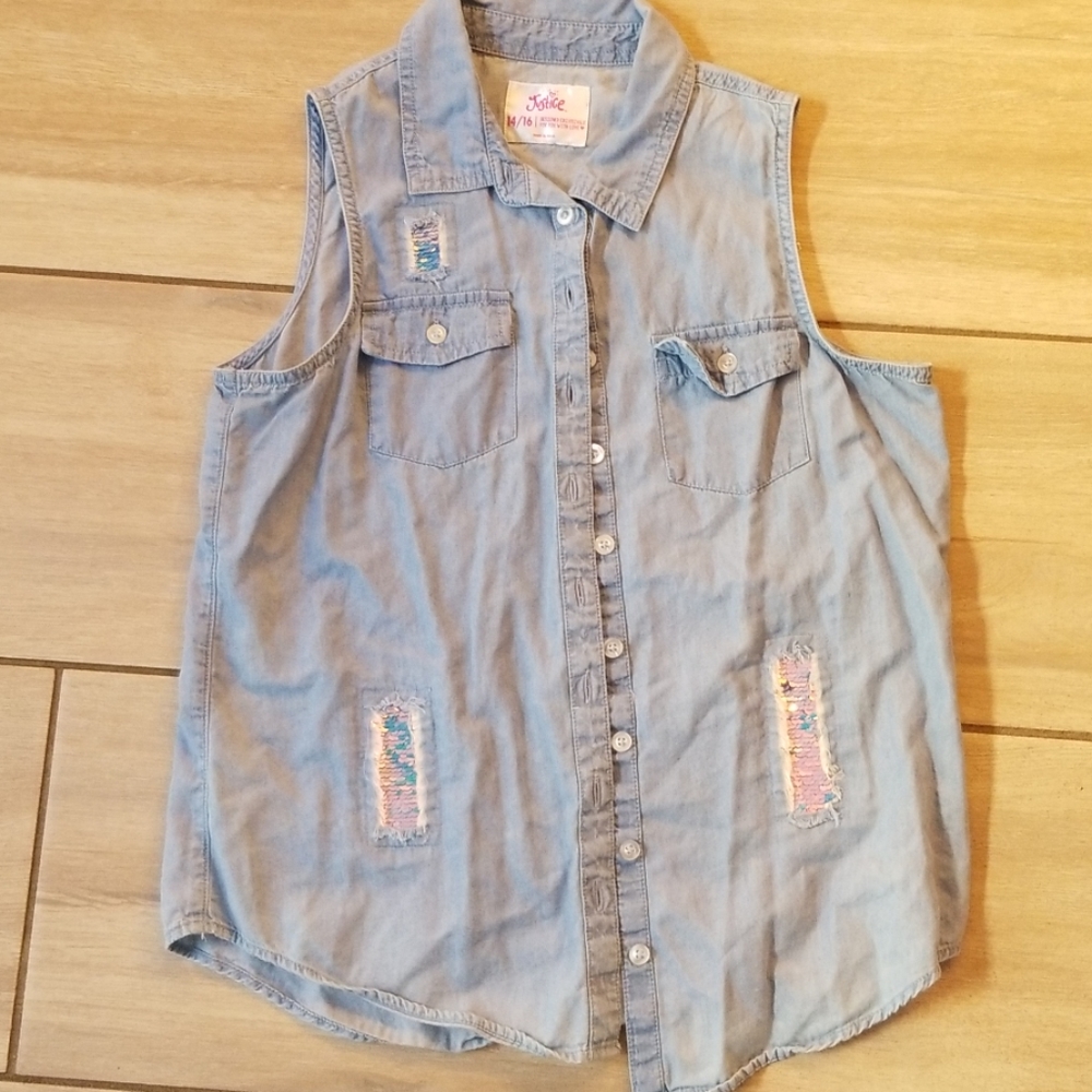 Justice button up tank top